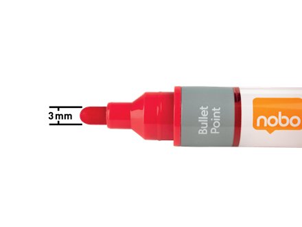 Nobo Caja De 10 Rotuladores Para Pizarra Blanca - Punta Redonda 3mm - Tinta Liquida - Nivel De Tinta - Color Rojo