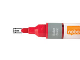 Nobo Caja De 10 Rotuladores Para Pizarra Blanca - Punta Redonda 3mm - Tinta Liquida - Nivel De Tinta - Color Rojo