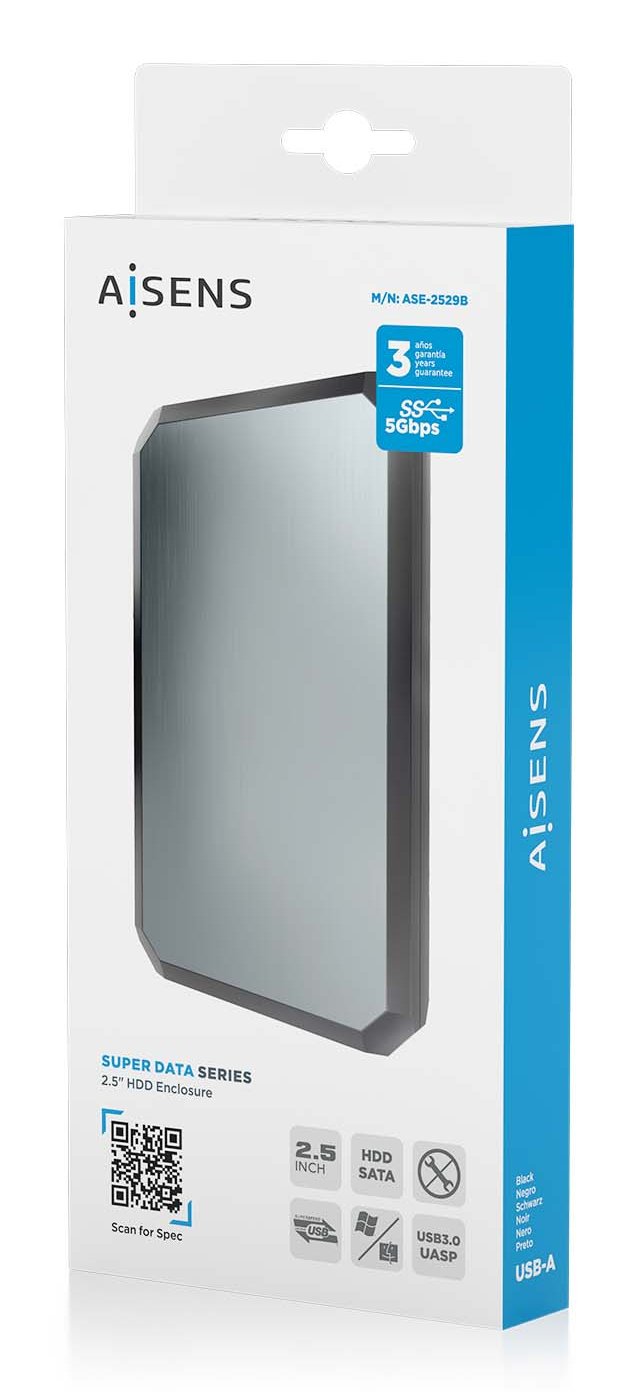 Aisens Caja Externa 2,5&Quot; Ase-2529b 9.5mm Sata A Usb 3.0/Usb3.1 Gen1, Negra-Gris