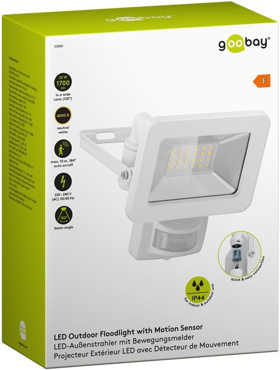 Proyector De Exterior Led, 20w Con Sensor De Movimiento 1700 Lm, Luz Blanca Neutra (4000 K), Sensor Pir Con Función On/Off