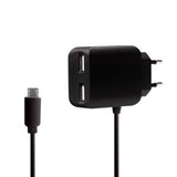 Usb-A Charger, 10.5 W, 3-Port, 2x Usb-A, 1x Micro-Usb Cable, Negro