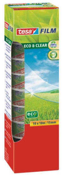 Tesa Eco & Clear, 10 Rollos, 15 Mm, Office Box, Cinta Adhesiva Transparente, 10 Metros