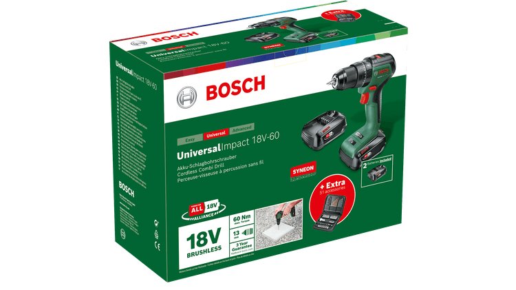 Bosch Bricolaje Y Jardín Taladro Combinado A Batería Universalimpact 18v-60 + Set Verde/Negro, 2x Batería Li-Ion 2,0ah, Maletín + 51 Accesorios, Power For All Alliance 06039d7106