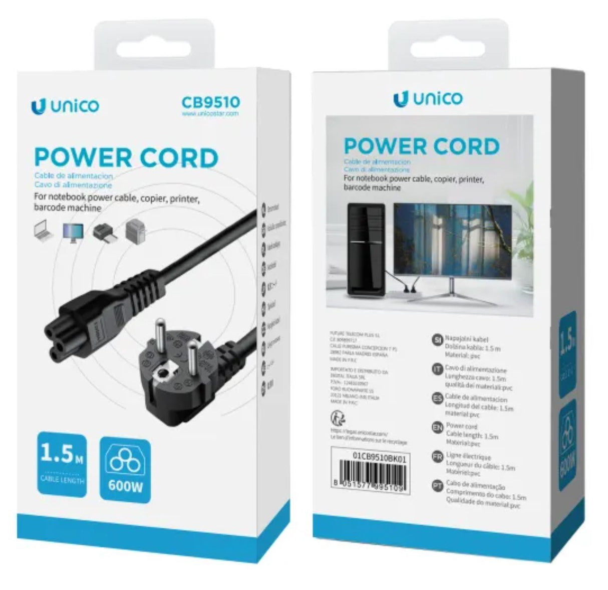 Cable De Alimentación Unico De Cola De Flor  1.5m