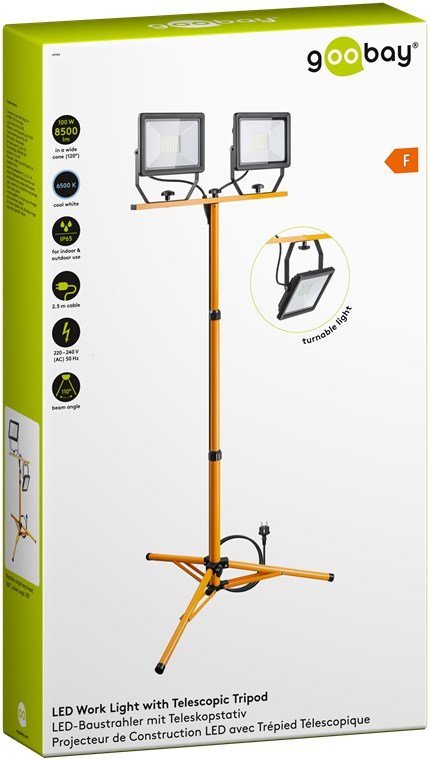 Luz De Trabajo Led Con Trípode Telescópico, 2x 50w 8500lm Y Luz Blanca Fría (6500 K), Interior Y Exterior Ip65