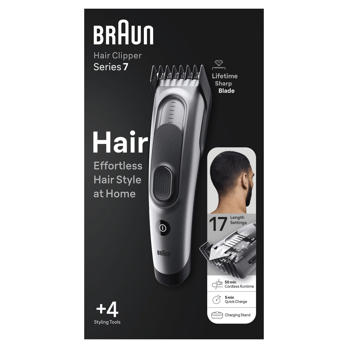 Braun Hairclipper Hc7390, Cortapelos Plateado/Negro Hc7390