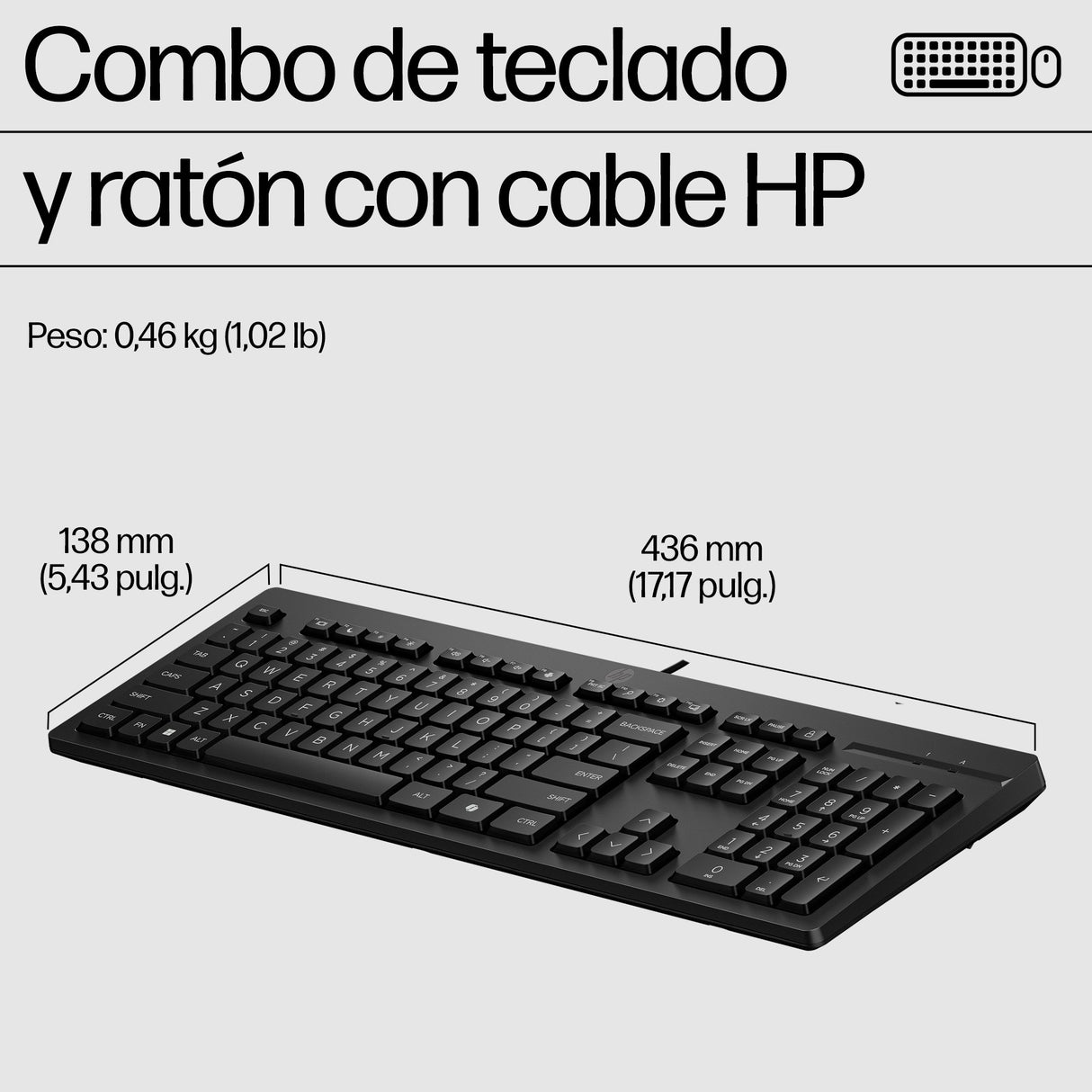 EAN 0195161118944 - HP 225 Wired Mouse and Keyboard Combo teclado Ratón incluido USB Negro imagen 4