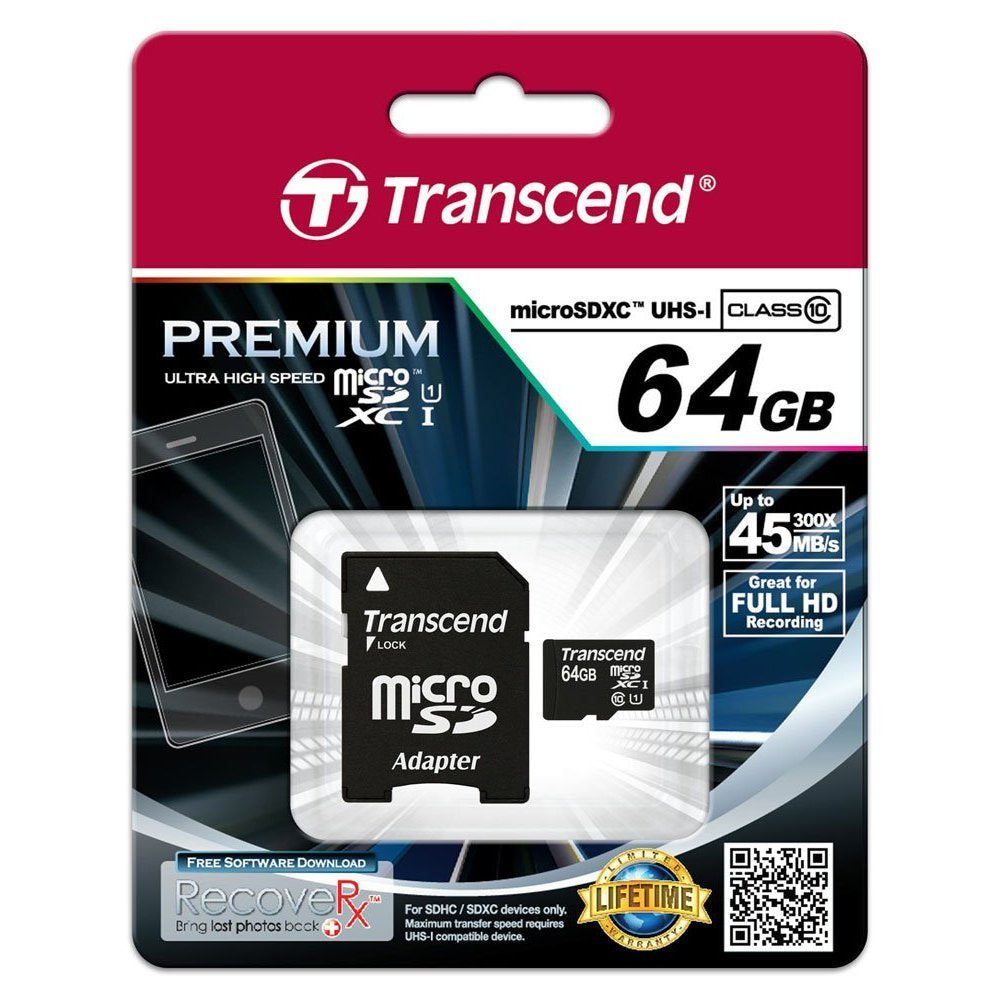 Transcend Micro Sd 64gb Clase10 400x Con Adaptador A Sd