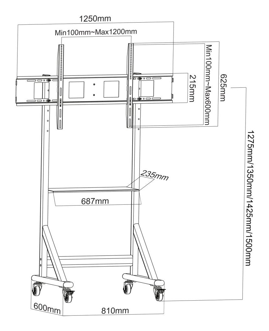 Techly Ica-Tr7412 Soporte Móvil Para Tv De 55-100 Hasta 120kg Con Estante Av Ajustable