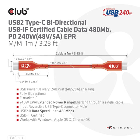 EAN 8719214472627 - CLUB3D CAC-1511 cable USB USB 2.0 USB C Naranja imagen 7