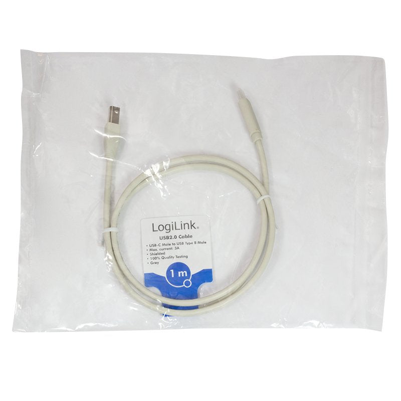 Logilink - Usb 2.0 Connection Cable, Usb-C Male To Usb-B Male, 1m