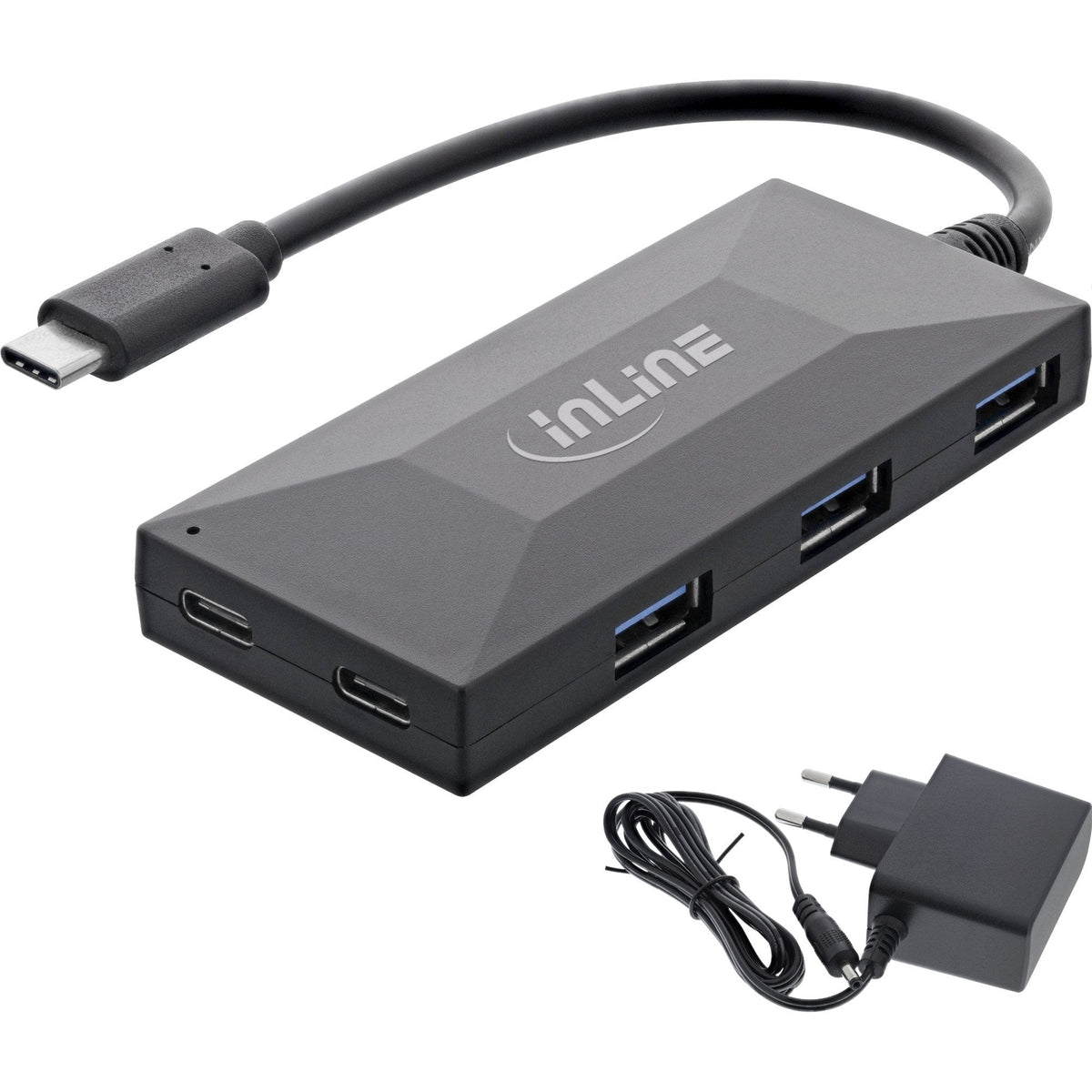 Inline® Usb 3.2 Gen.1 Otg Hub, Usb Typ-C A 2 Port Typ-C And 3 Port Typ-A,  With 5v/3a Power Supply, Black