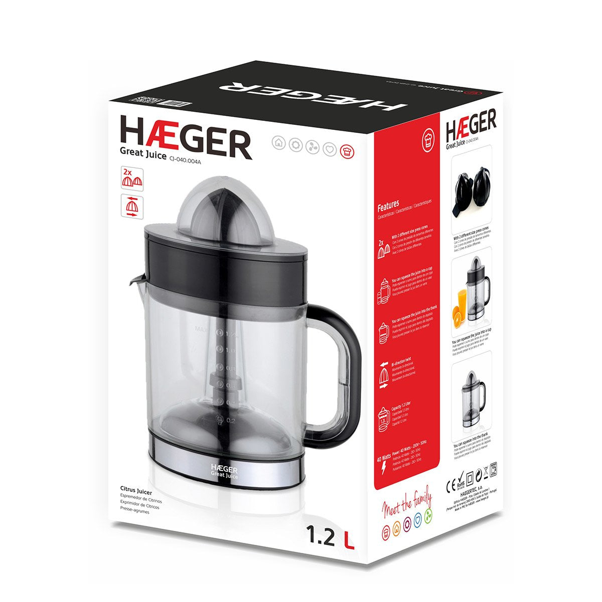 EAN 5608475014598 - Haeger CJ-040.004A exprimidor Licuadora centrífuga 40 W Negro imagen 2