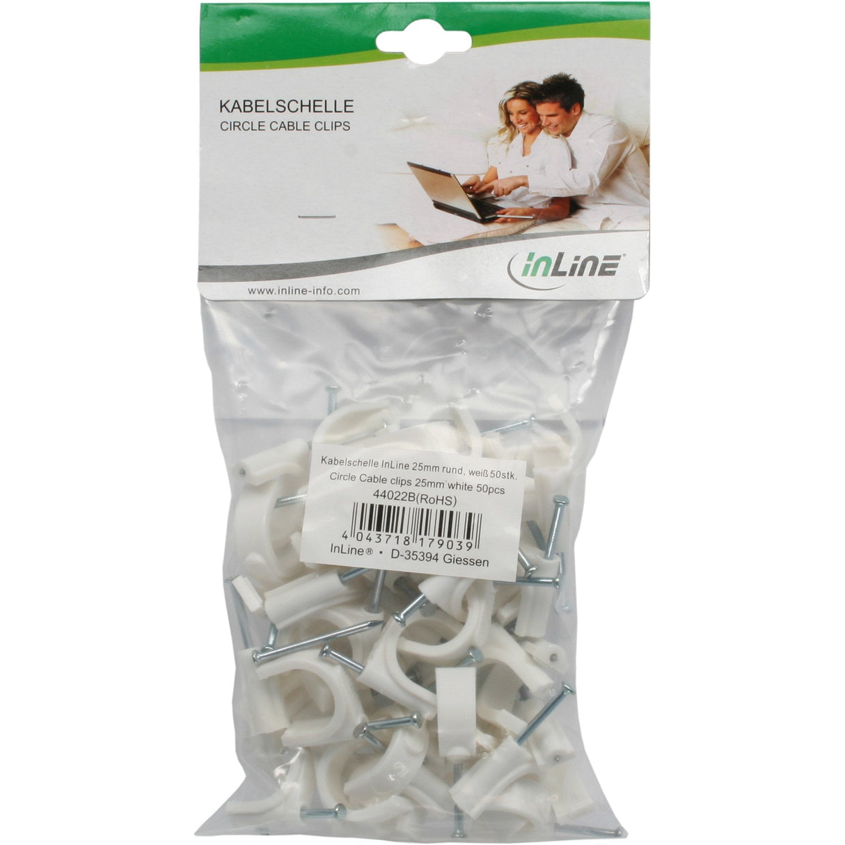 Inline 50 Uds. Pack Pinza Cable Redondo 20mm Blanco