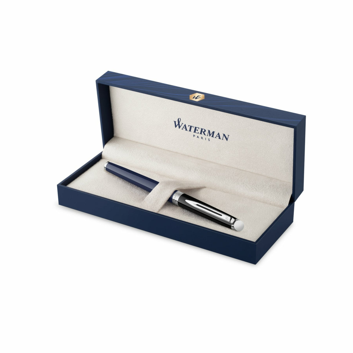 Pluma Estilográfica Waterman Hémisphère | Lacado Negro Y Azul Con Adornos De Paladio | Plumín Fino De Acero Inoxidable | Estuche De Regalo