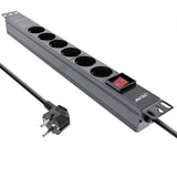 Regleta Inline De 19", Contacto De Protección De 6 Vías, Con Interruptor, 2 M, Negro