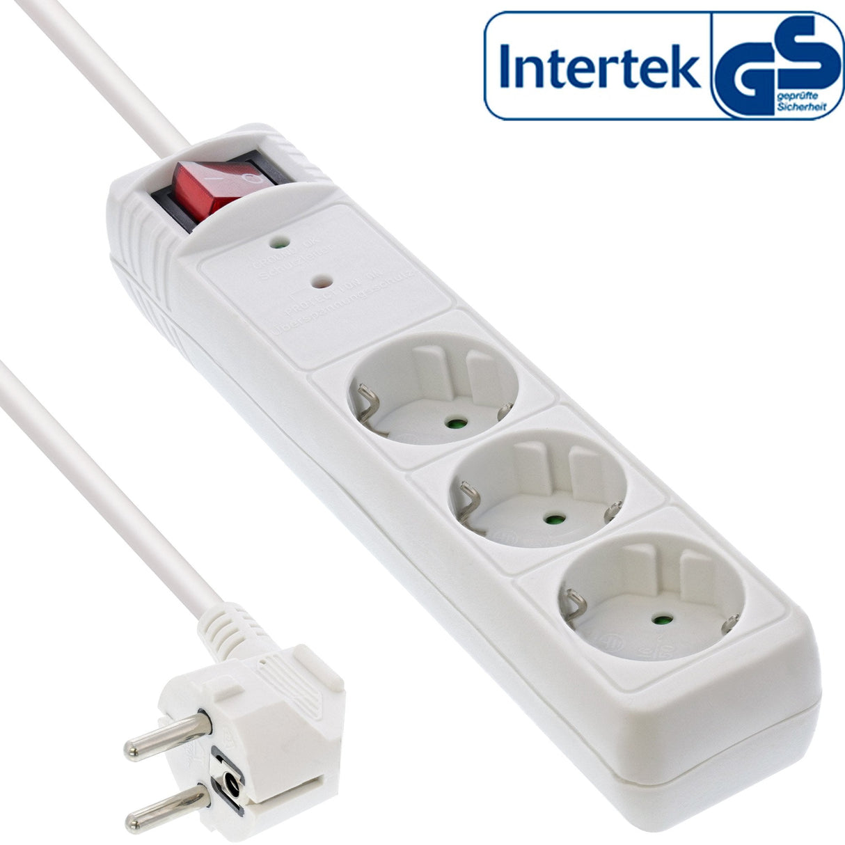Inline Regleta 3 Tomas 3x Tipo F Con Protección Oc E Interruptor Blanco 1.5m