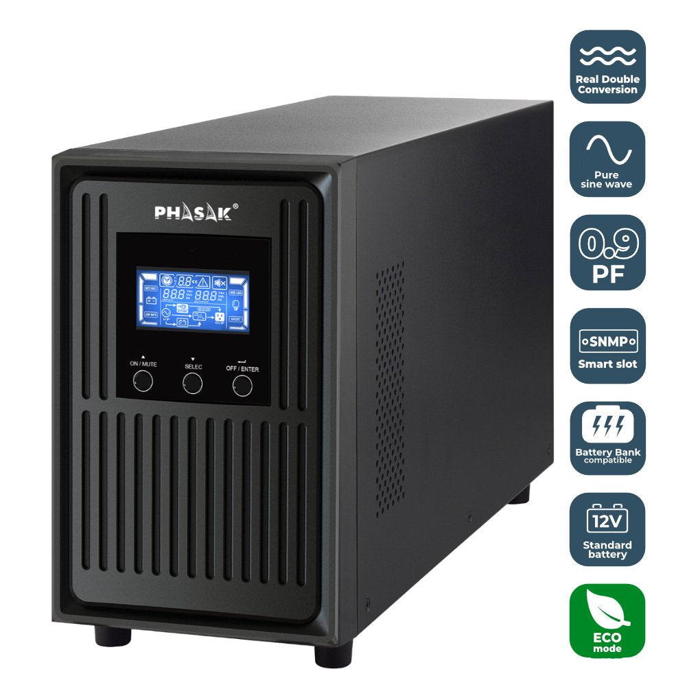 Sai Online Phasak Conqueror Pro 2000 Va Online Lcd 2000va-1800w 3 Salidas Formato Torre