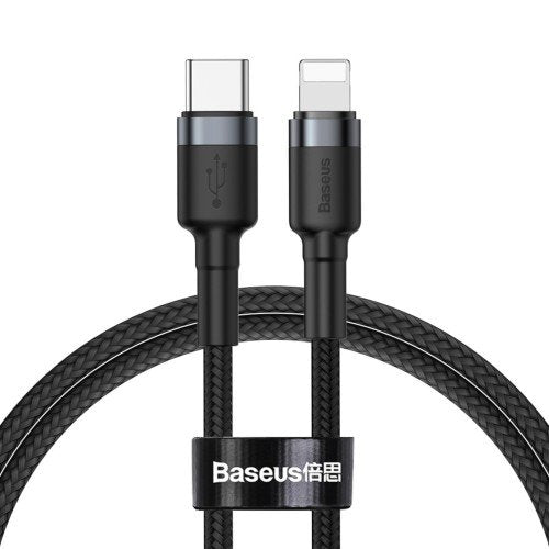 Baseus Type-C - Lightning Cafule Cable Durable Nylon Braided Qc3.0 18w 1m Black/Gray (Catlklf-G1)