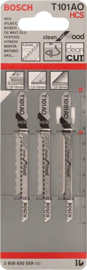 Bosch Professional Hoja De Sierra De Calar T 101ao Clean Para Madera, 83mm 3 Piezas 2608630559