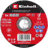 Disco De Corte Fino Einhell, Ø 115 X 1,0 Mm, 5 Piezas Para Amoladoras Angulares 711521