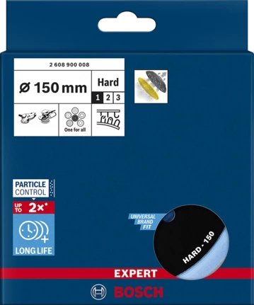 Placa De Soporte Universal Bosch Expert Con Orificios Múltiples, Dura, Ø150 Mm, M8+5/16", Placa De Lijado (Negro, Para Lijadoras Excéntricas) 2608900008