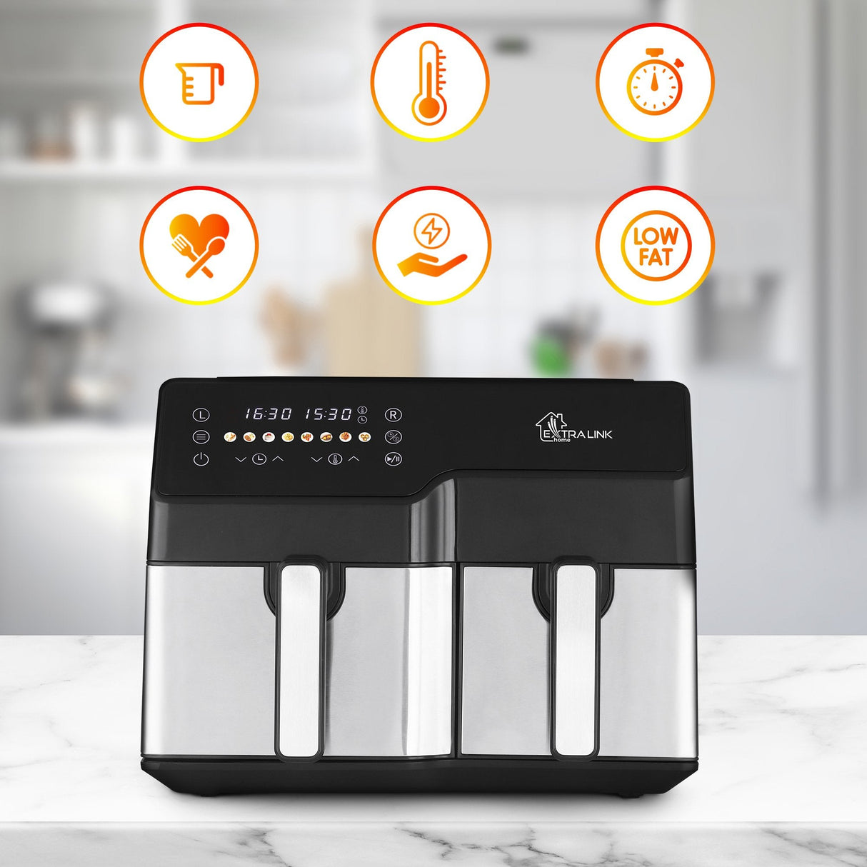 Extralink Home Air Fryer 10l (6l+4l) Eu Sj-1000 2500w