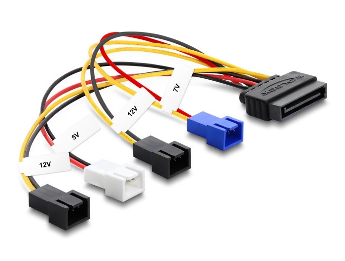 Delock Stromversorgungscable Sata 15 Pin Stecker Zu 4 X 2 Pin Lüfter (12 V   7 V   5 V) 20 Cm