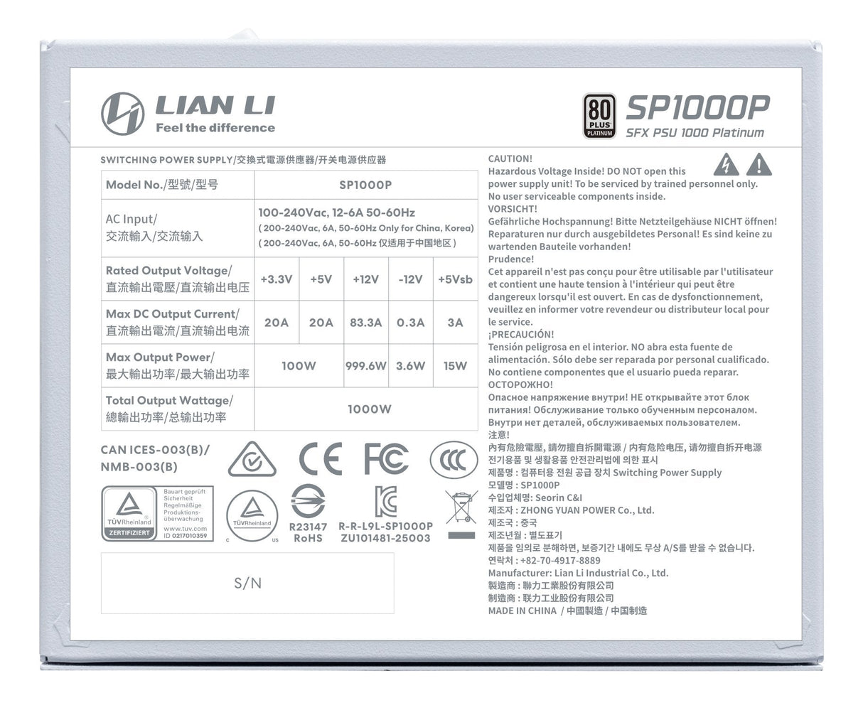1000w Lian Li Sp Series Platinum Atx 3.1 Weiss