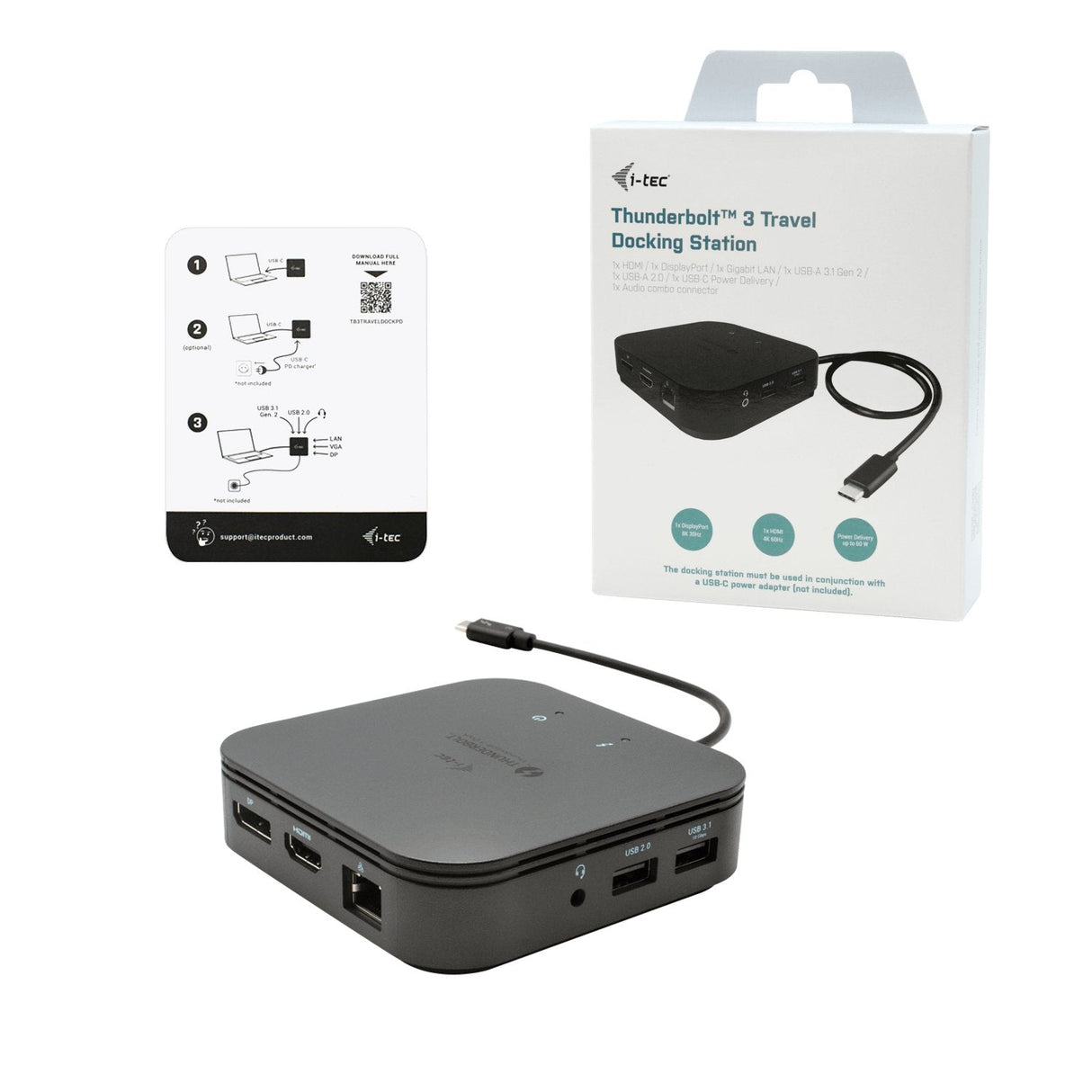 I-Tec Thunderbolt 3 Travel Dock Dual 4k Display 1x Dp 1x Hdmi 1x Glan 1x Usb 3.1 Gen2 1x Usb 2.0 1x Audio/Mic Jack 1x 60w Usb-C Pd