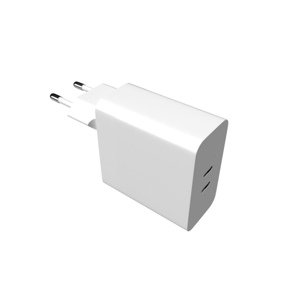 Cargador De Red Fijo Doble Usb-C Soporte Pd 65w Blanco