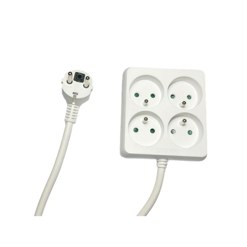 4-Way Power Strip Square  French Type E, 1.5m White