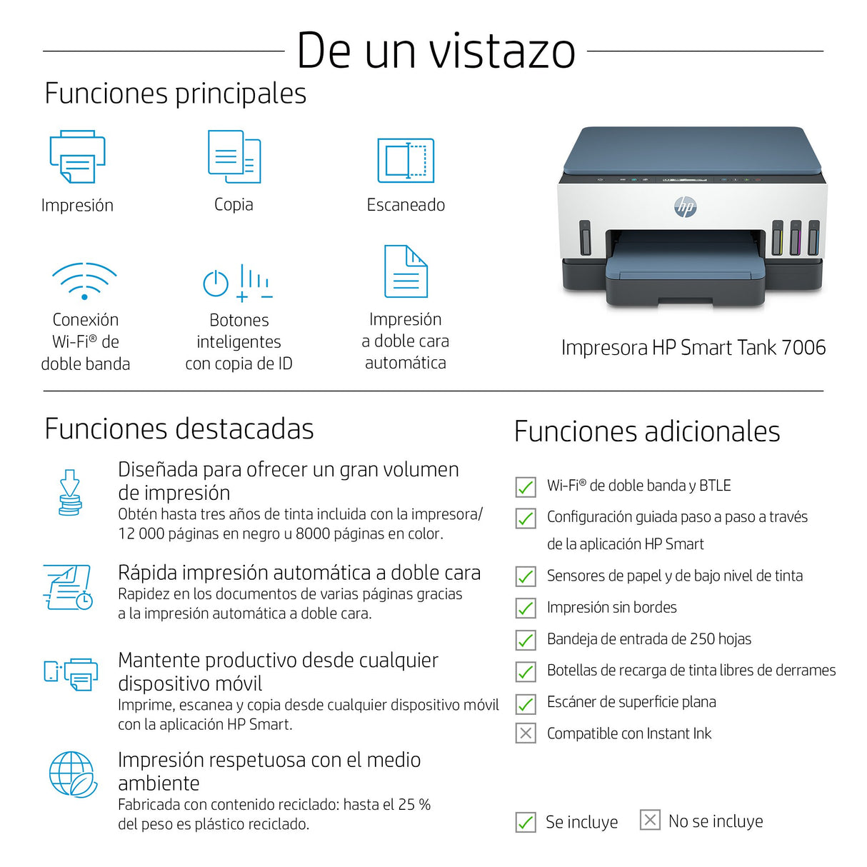 EAN 0195908302391 - HP Smart Tank 7006 All-in-One Printer Inyección de tinta térmica A4 4800 x 1200 DPI 15 ppm Wifi imagen 4