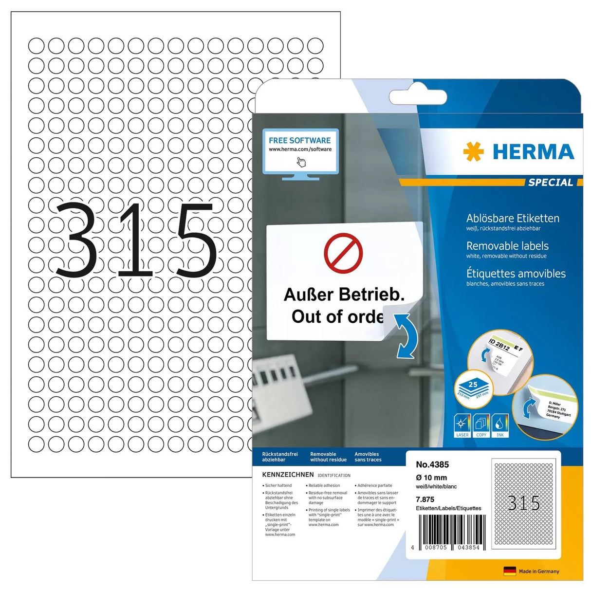 Etiqueta Herma. A4 Blanco Redondo De 10 Mm Desenfundable. Papel 7875 Uds.