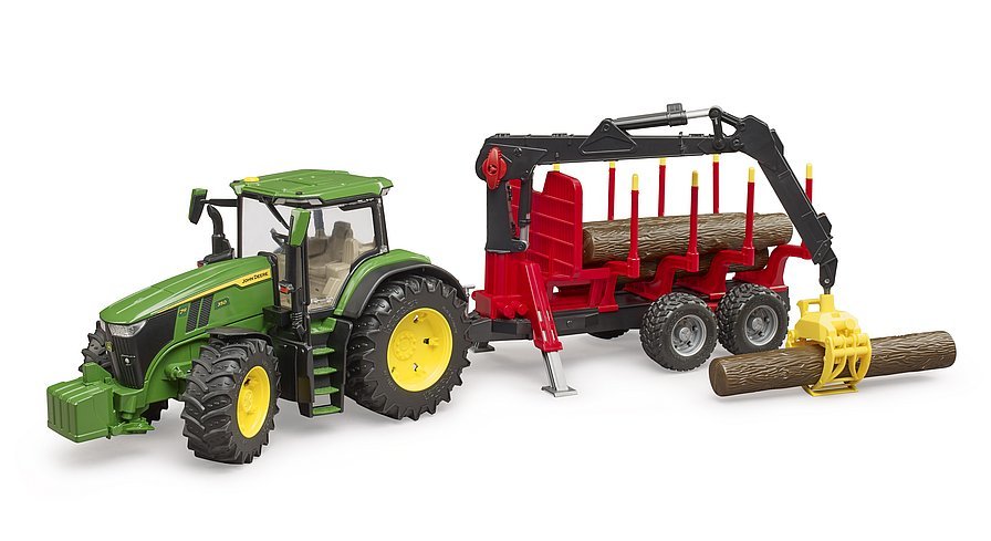 Vehículo Bruder John Deere 7r 350 M Remolque De Expedición (Verde/Rojo, Incl. 4 Troncos De Árboles)