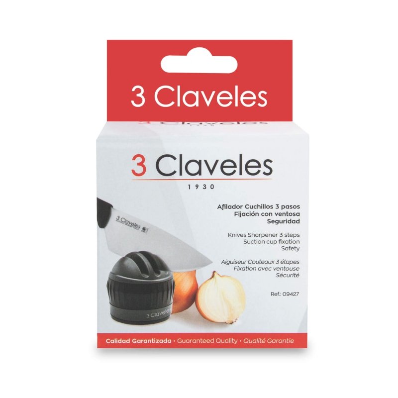 3 Claveles 09427 - Afilador De Cuchillos En 3 Pasos Con Ventosa, 6 Cm