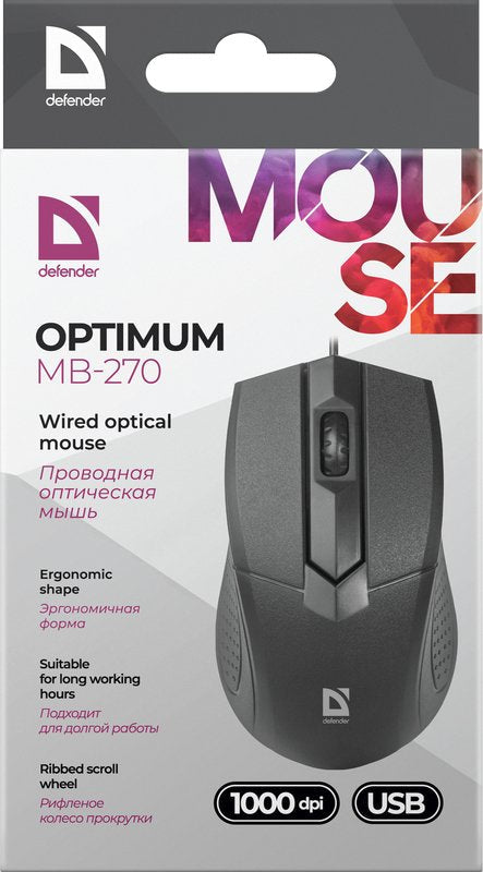 Ratón Defender Optimum Mb-270 Mano Derecha Usb Tipo A Óptico 1000 Dpi