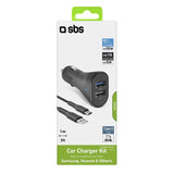 Kit Cargador Coche Mini Sbs 2x Usb 12/24v 2400 Mah Carga Rapida Con Cable Tipo C