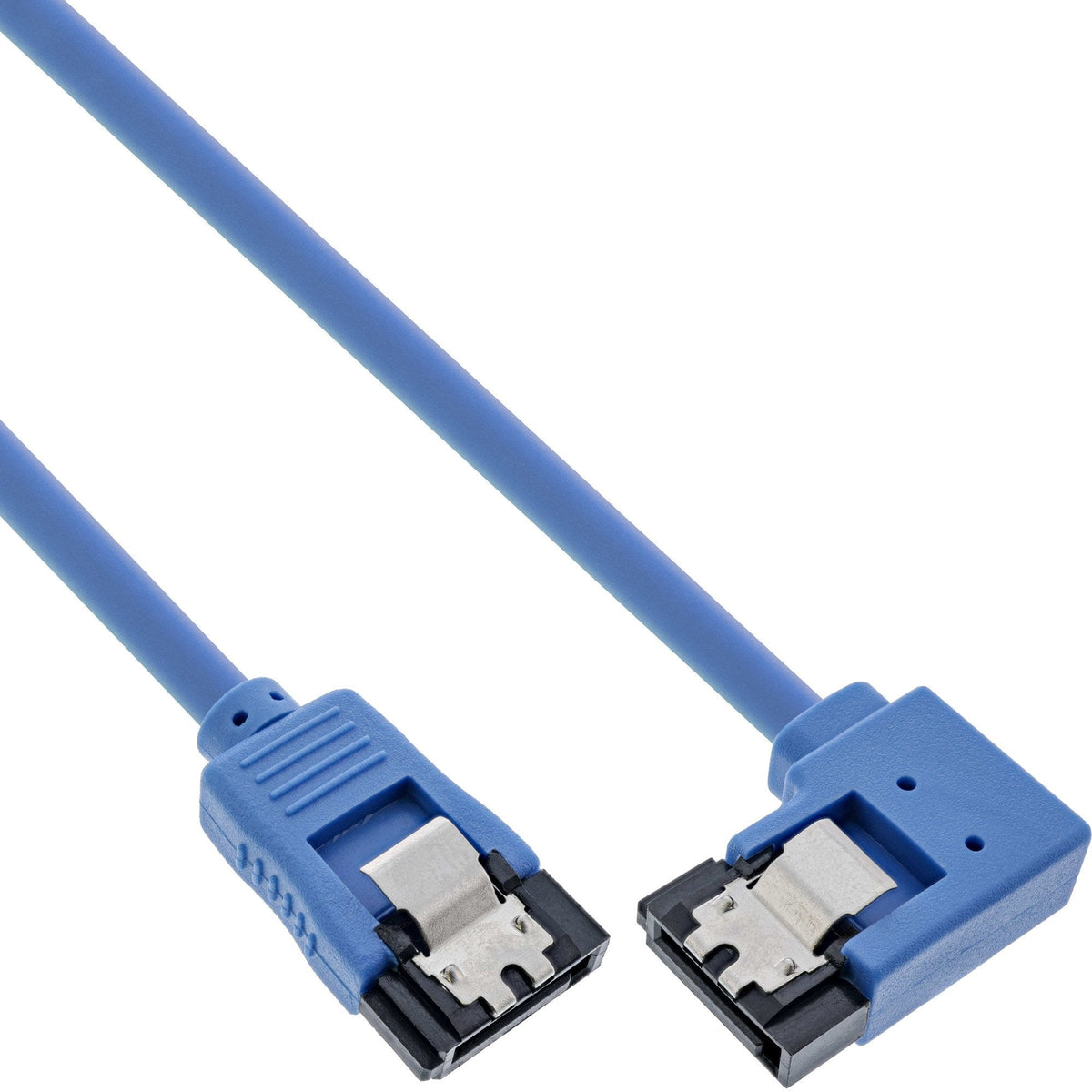 Cable Redondo Inline Sata De 6 Gb/S Azul En Ángulo Recto De 90° Con Pestillos De 0,3 M