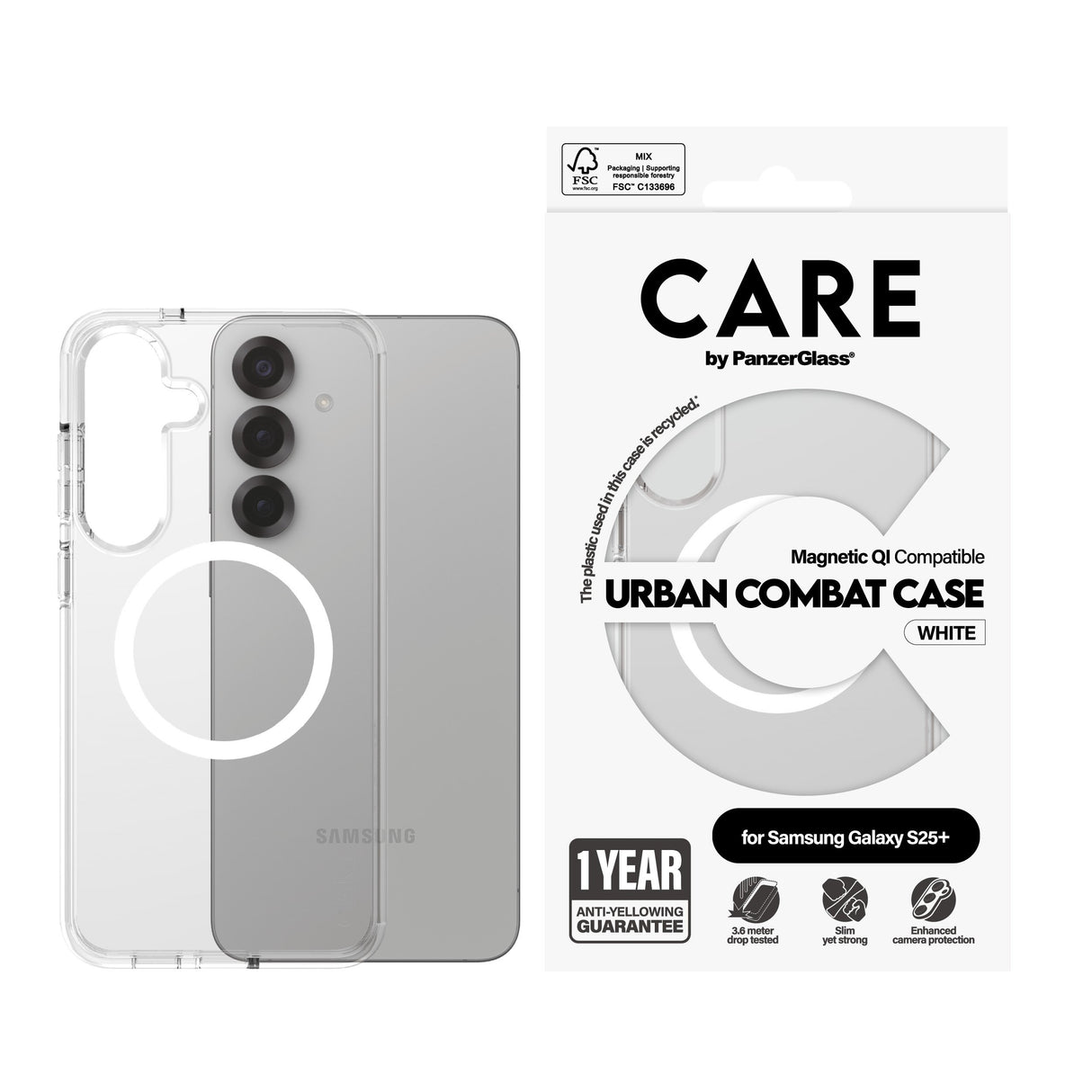 EAN 5715685017001 - PanzerGlass CARE™ by ® Urban Combat Case Transparent w. White Qi Compatible Samsung Galaxy S25+ funda par imagen 2