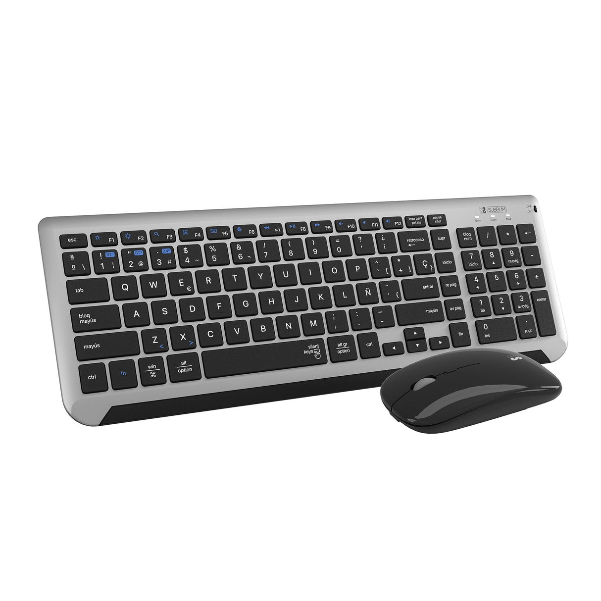 Teclado Y Ratón Inalámbrico Subblim Combo Dual Prestige Extendido Gris Y Negro Español