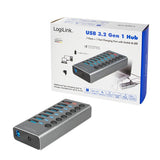 Usb Hub Logilink Usb 3.2 7+1 Port Aluminum Grey Switch For Each Port, On/Off
