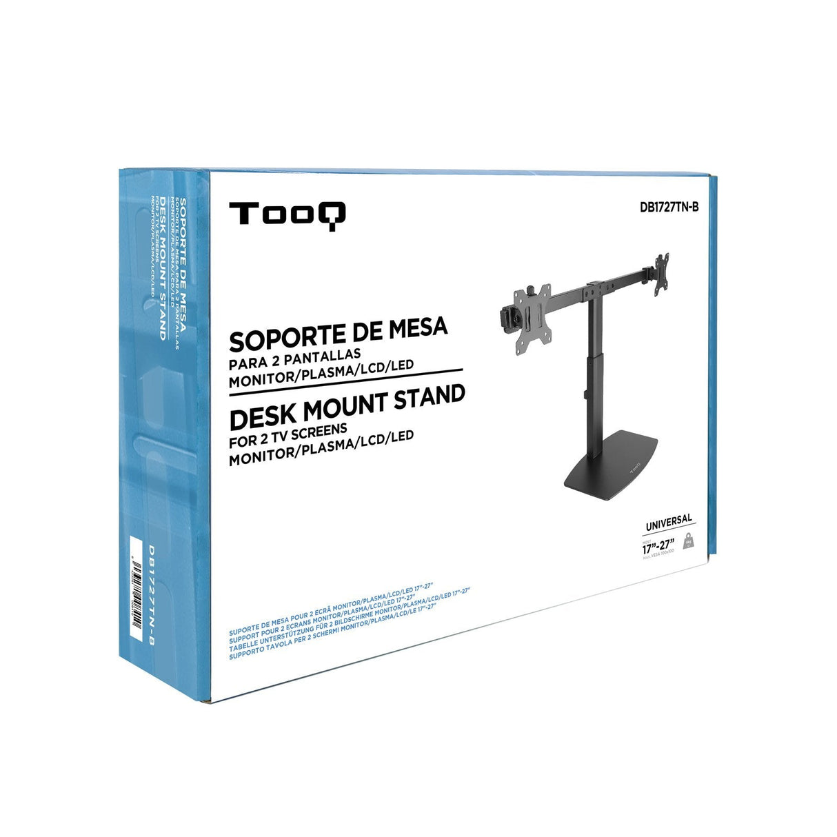 Tooq Soporte De Mesa Para 2 Monitores De 17"-27" - Regulacion De Altura Por Piston De Gas - Gestion De Cables - Peso