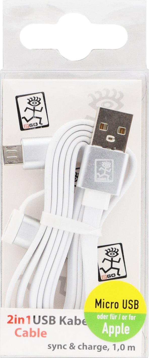 Cable De Carga Usb 2go 2 En 1-Blanco-100cm Para Micro-Usb Y Apple