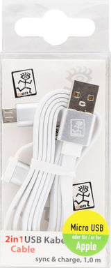 Cable De Carga Usb 2go 2 En 1-Blanco-100cm Para Micro-Usb Y Apple