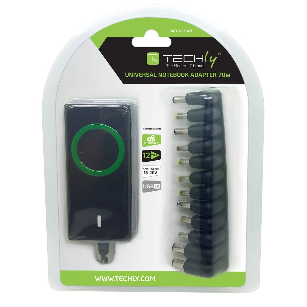 Techly Ipw-Nts70wty Fuente De Alimentación Para Portátil 70w/4.7a 15-19.5v 12 Conectores Dc