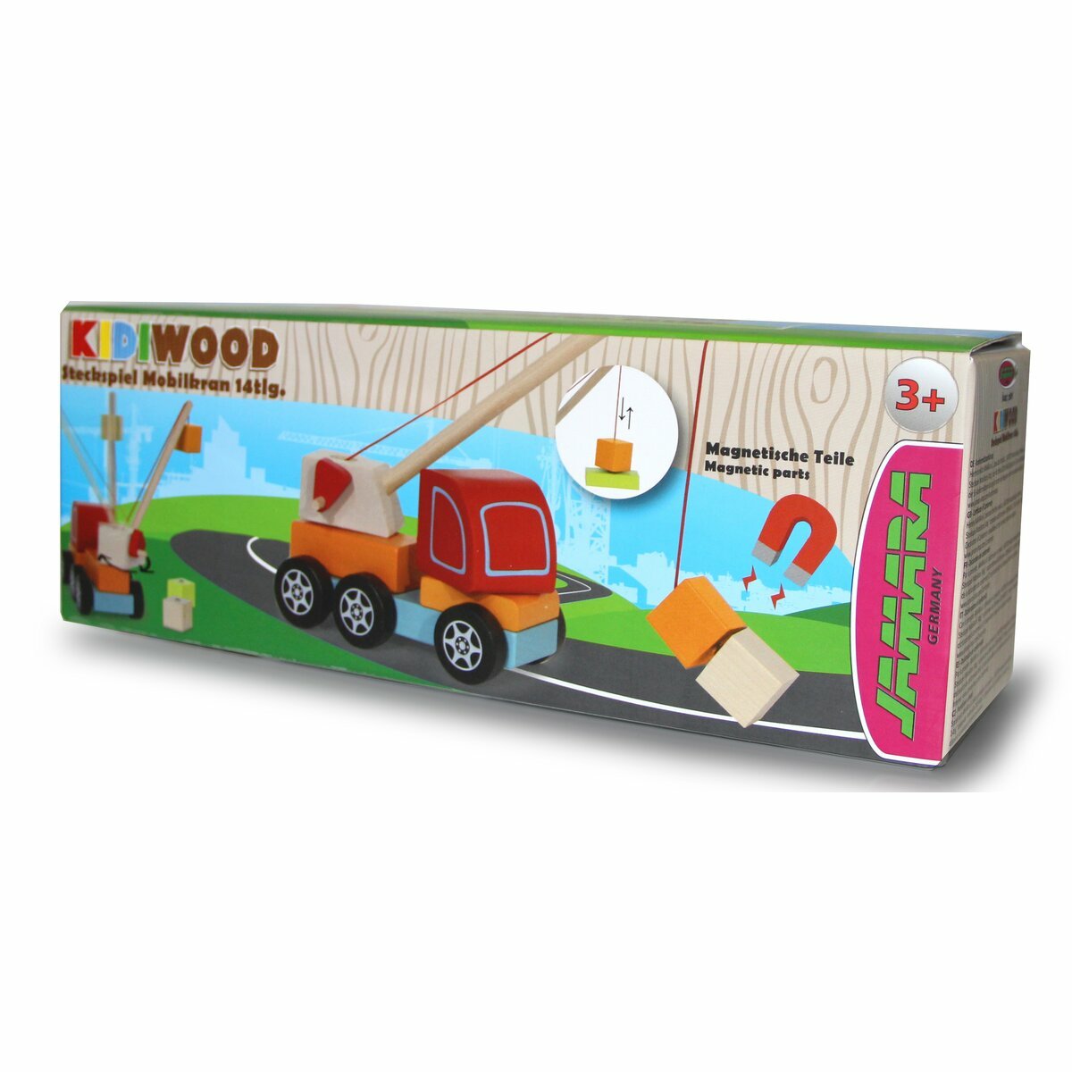 Jamara Juguete De Madera Kidiwood Juego Enchufable Grúa Móvil Colorido 3+