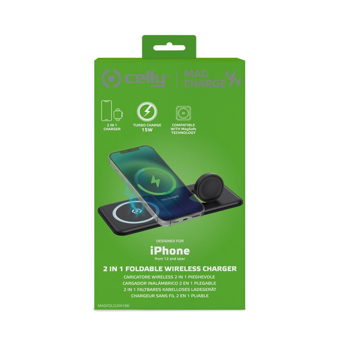 Celly Magfold2in1 Cargador Pleglabe 2 En 1 Magsafe Negro