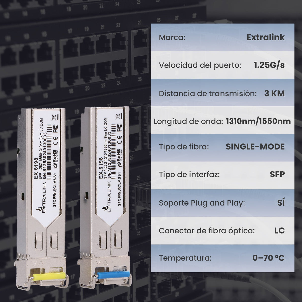 Extralink Sfp 1.25g  Sfp Wdm Módulo  1,25gbps, 1310/1550nm, Single Mode, 3km, Lc, Dom, Pair