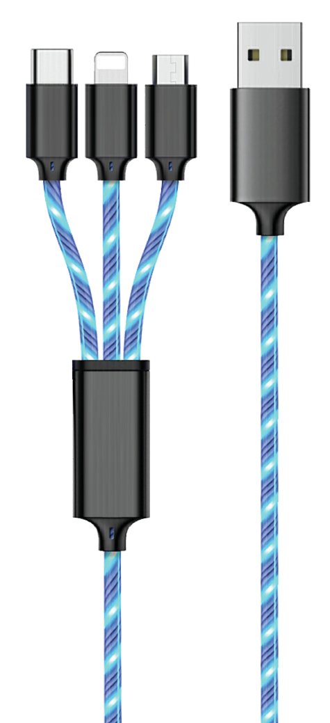 2go 3in1 Led Cable Azul Para Micro-Usb & Apple & Usb Type-C